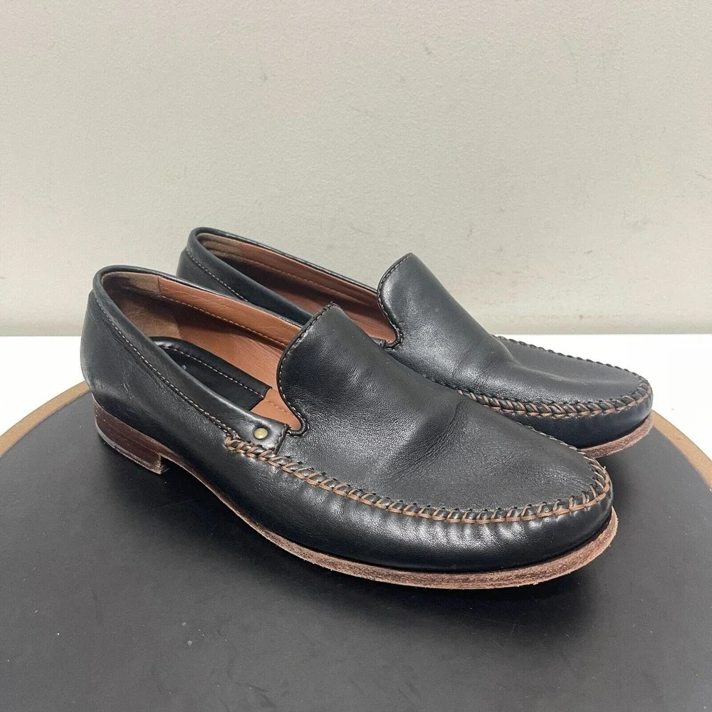Trask Loafers Men 9.5 M Moc Toe Slip On Leather Dress Casual Shoes Black Classic
